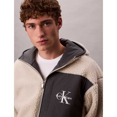 Calvin Klein Ανδρικό μπουφάν Sherpa Monogram Logo Relaxed Zip Hoodie
